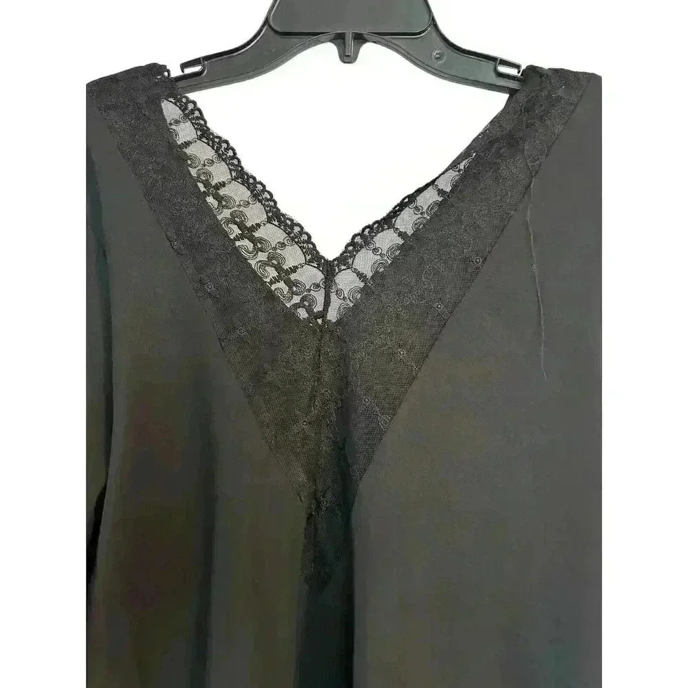 SHEIN Large Polyester Black Long Sleeve Shirt With Lace V Neck - Picture 3 of 9